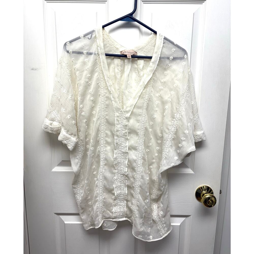 Gently Used Philosophy Ivory Sheer Embroidered Boho Blouse